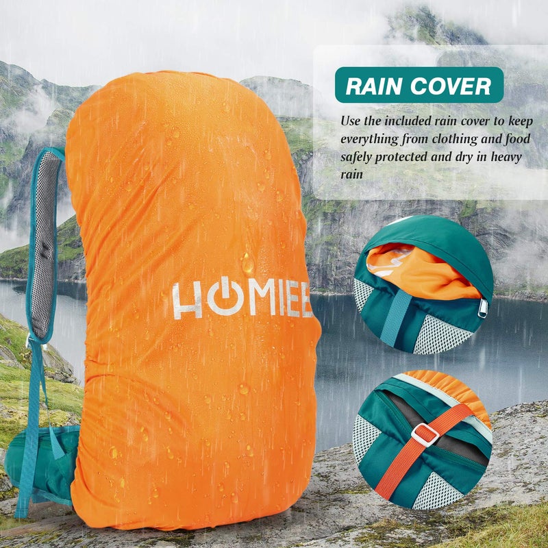 HOMIEE 50L Hiking Backpack Travel Bag Waterproof Camping Rucksack with Rain Cover Lightweight Backpacking Backpack - Image 5